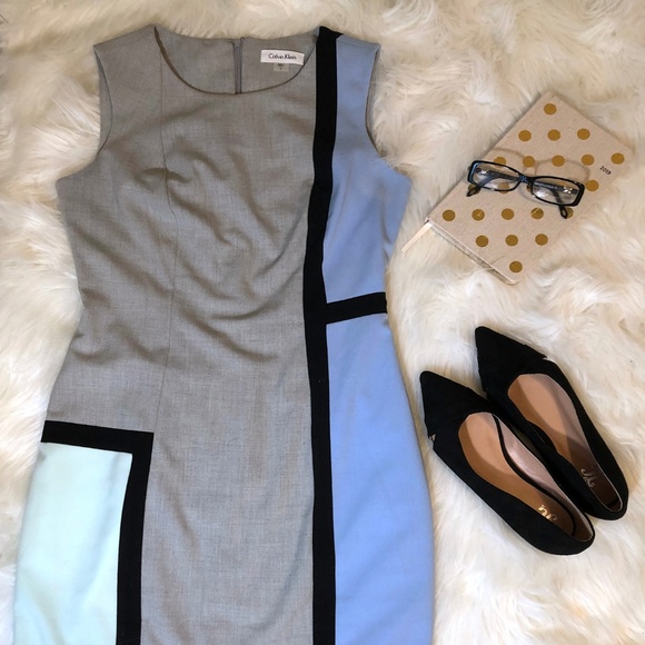Calvin Klein Dresses & Skirts - Calvin Klein Gray & Blue Colorblock Business Dress